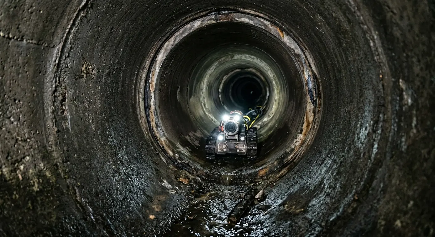Robotic sewer camera inspecting pipe interior for Sewer Line Repair in Cecil